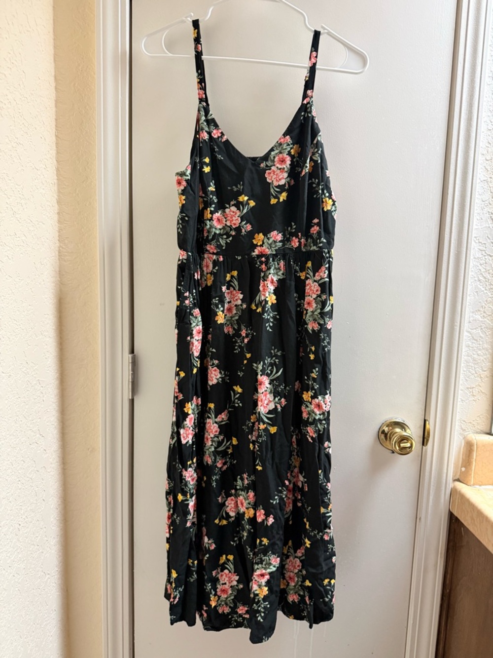 Floral Black Floral Cami-Style Midi Dress